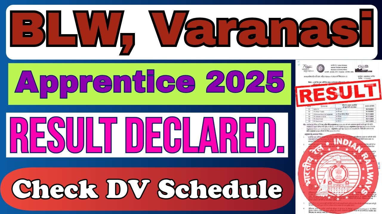Banaras Locomotive Works, Varanasi Apprentice Result 2025.