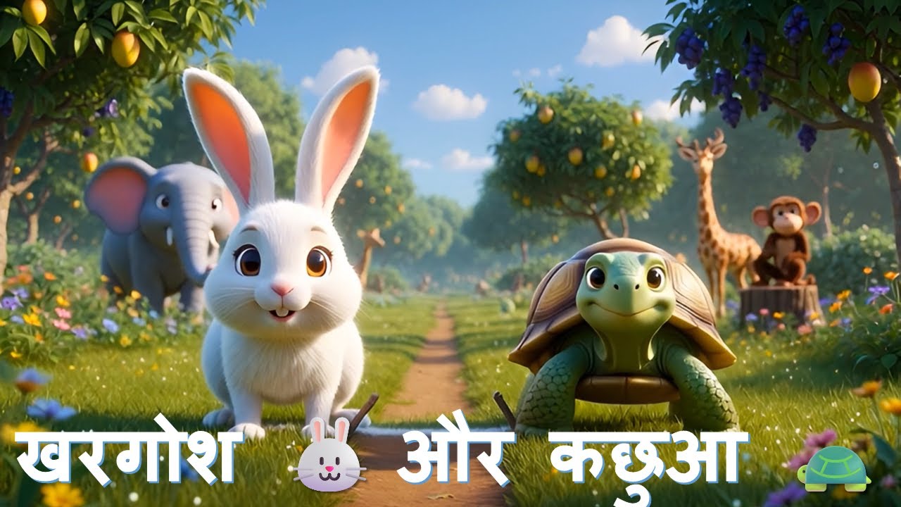🐢🐰 Гонка между кроликом и черепахой | Забавная история для детей 🌟 #веселье #дети #стишки #хинди ...