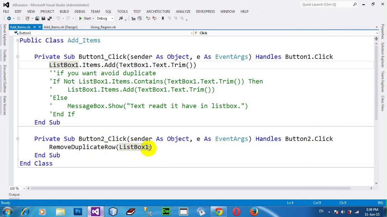 Region and End Region statements error message in VB NET 2012