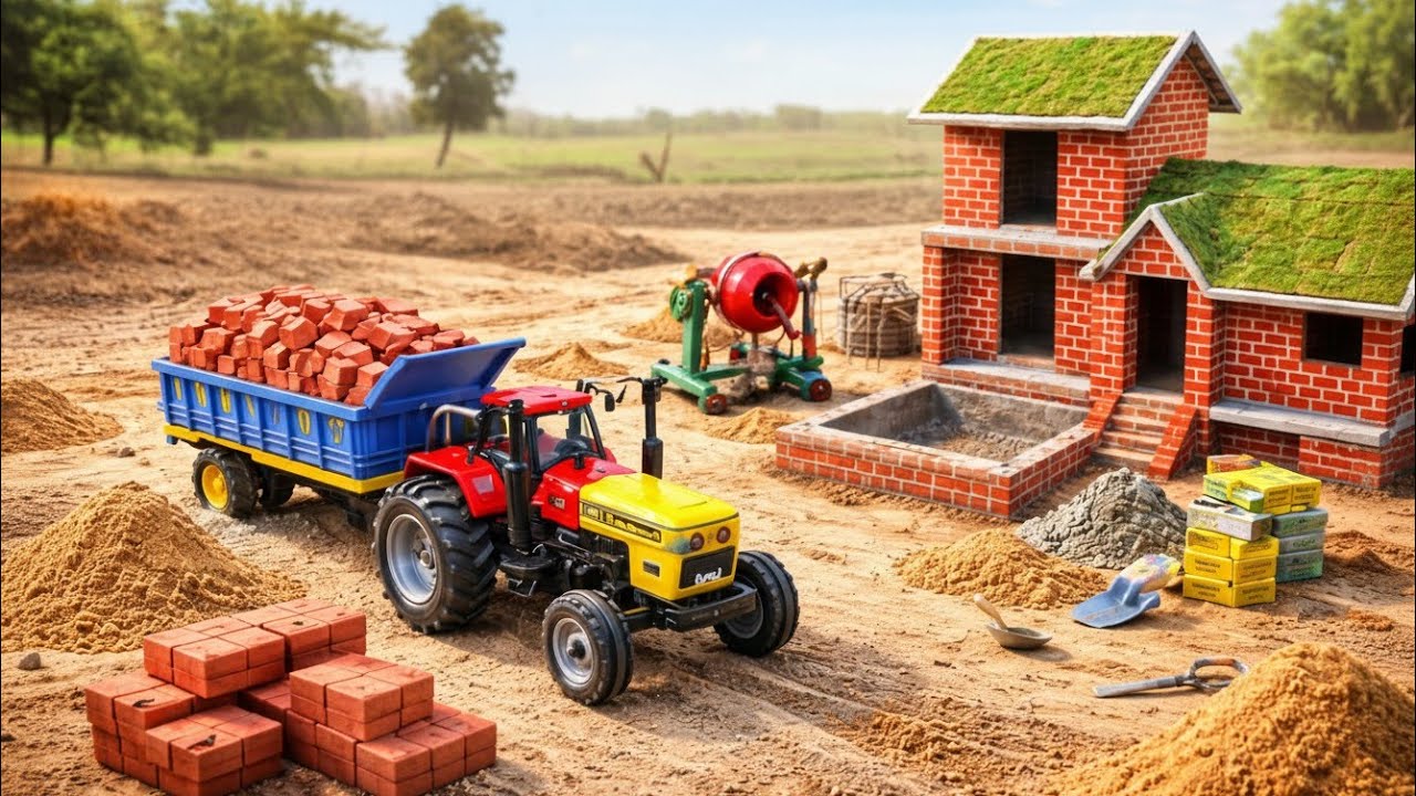 Mini diy tractor |Mini Tractor Building House With Bricks | DIY Mini Construction