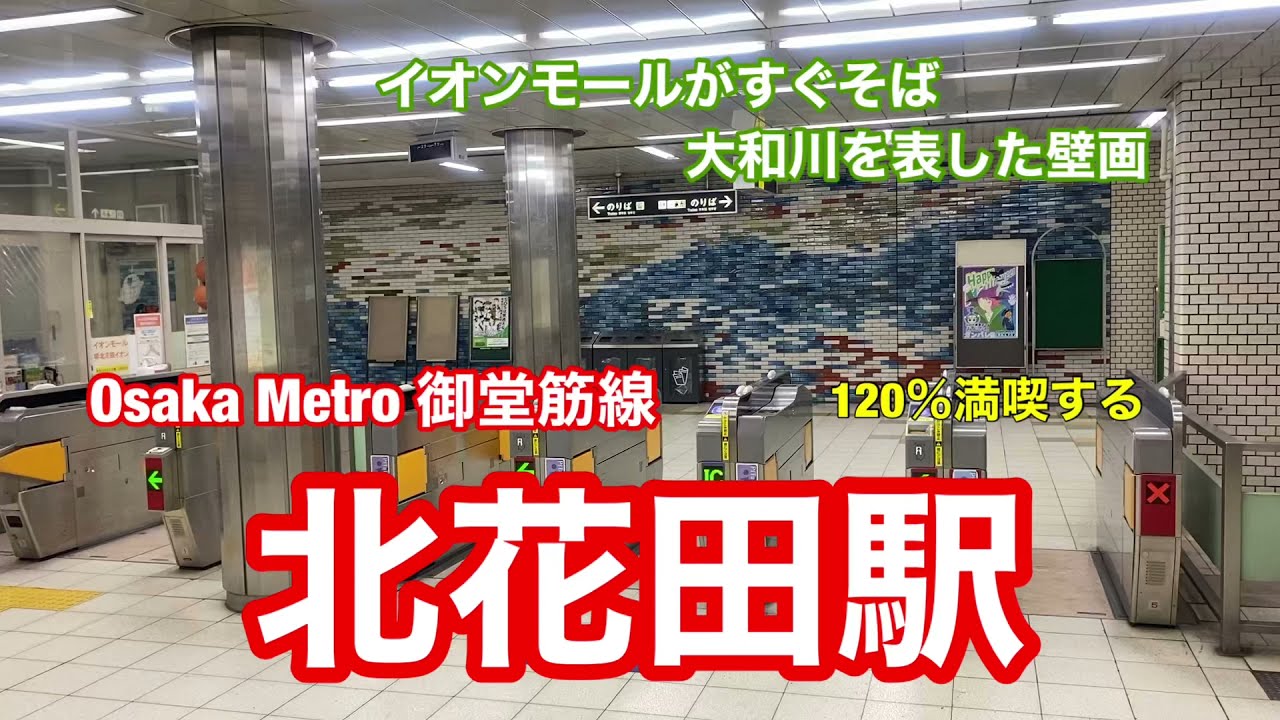 【Osaka Metro 御堂筋線】北花田駅　120％満喫する　イオンモールがすぐそば　大和川を表した壁画
