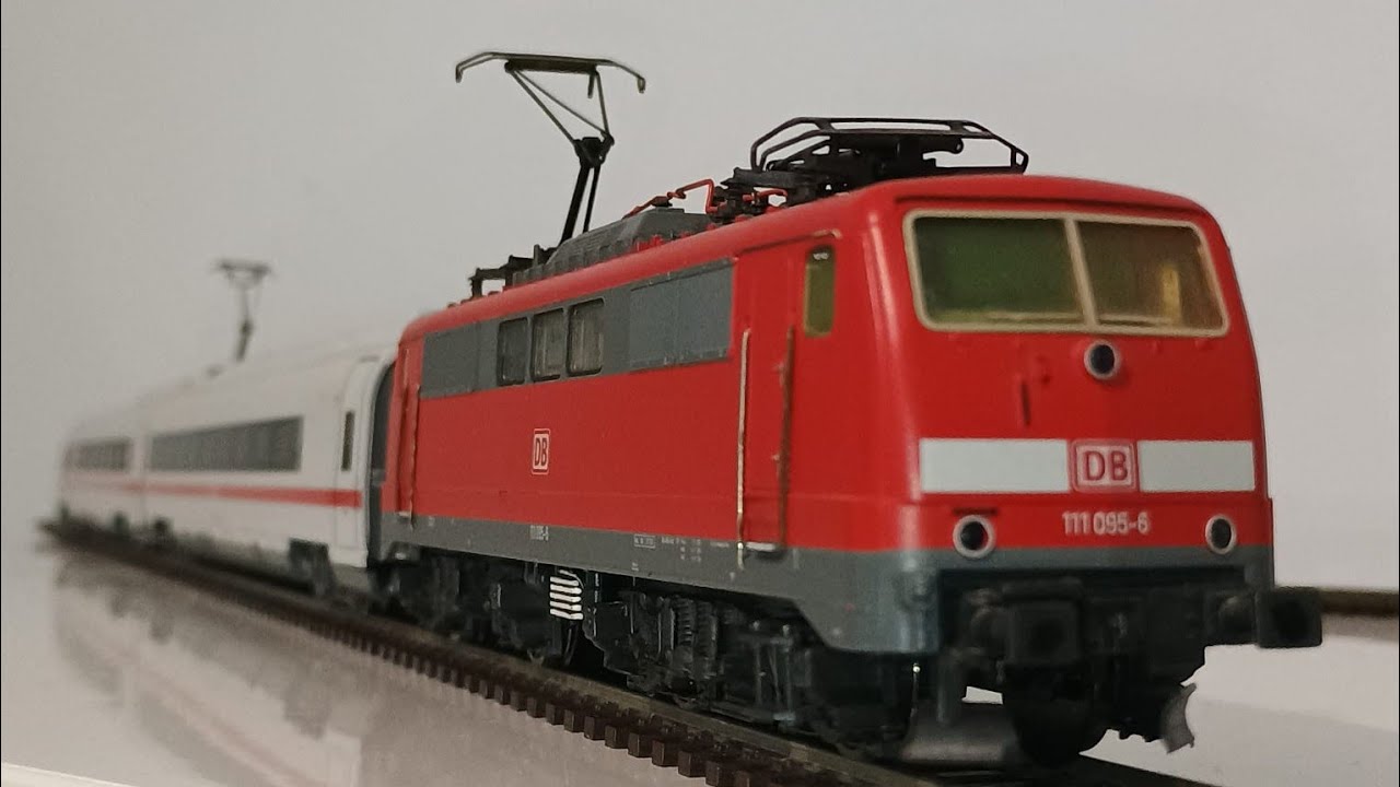 DB BR 111 Marklin DC + ICE 3 Fleischmann, probă video și audio cu rularea locomotivei și ramei