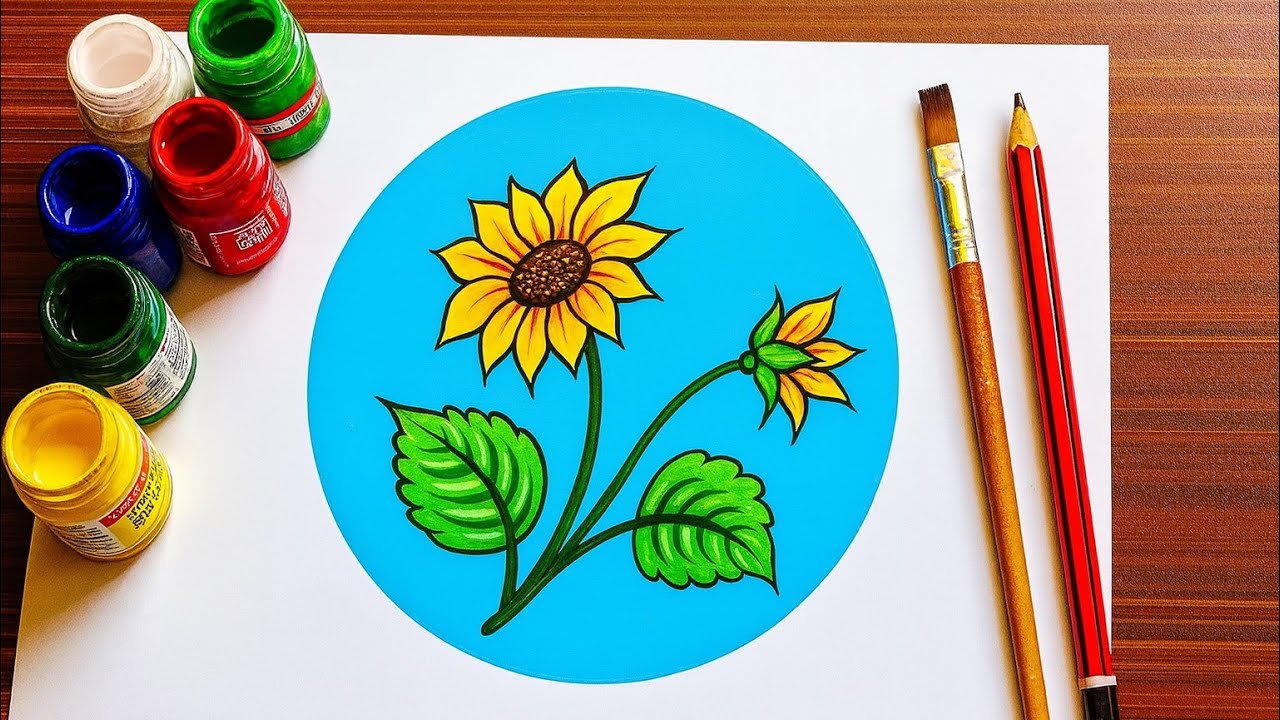 Surymukhi ka phool kaise paint karen, how to draw & pent sunflower flower