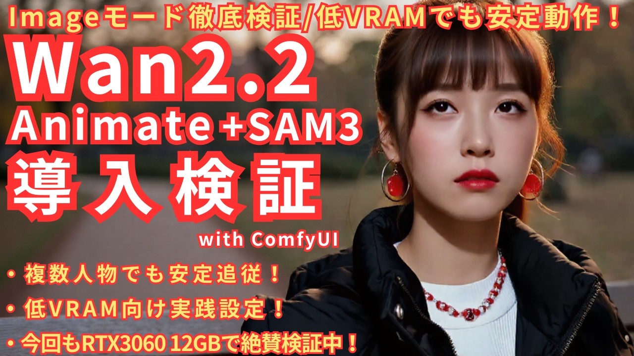Wan2.2_Animate_+SAM3_導入検証！Imageモード徹底検証/低VRAMでも安定動作！今回もRTX3060 12GBで絶賛検証中！