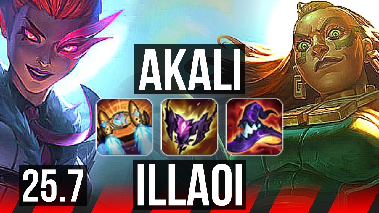 AKALI vs ILLAOI (TOP) | 7 solo kills, Dominating | KR Diamond | 25.7