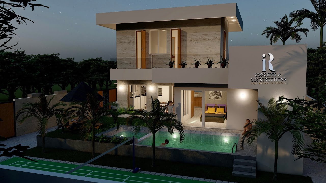 Beautiful Villa Design with Outdoor Pool and Badminton Court | 60X90 Feet Plan with 3D Walkthrough