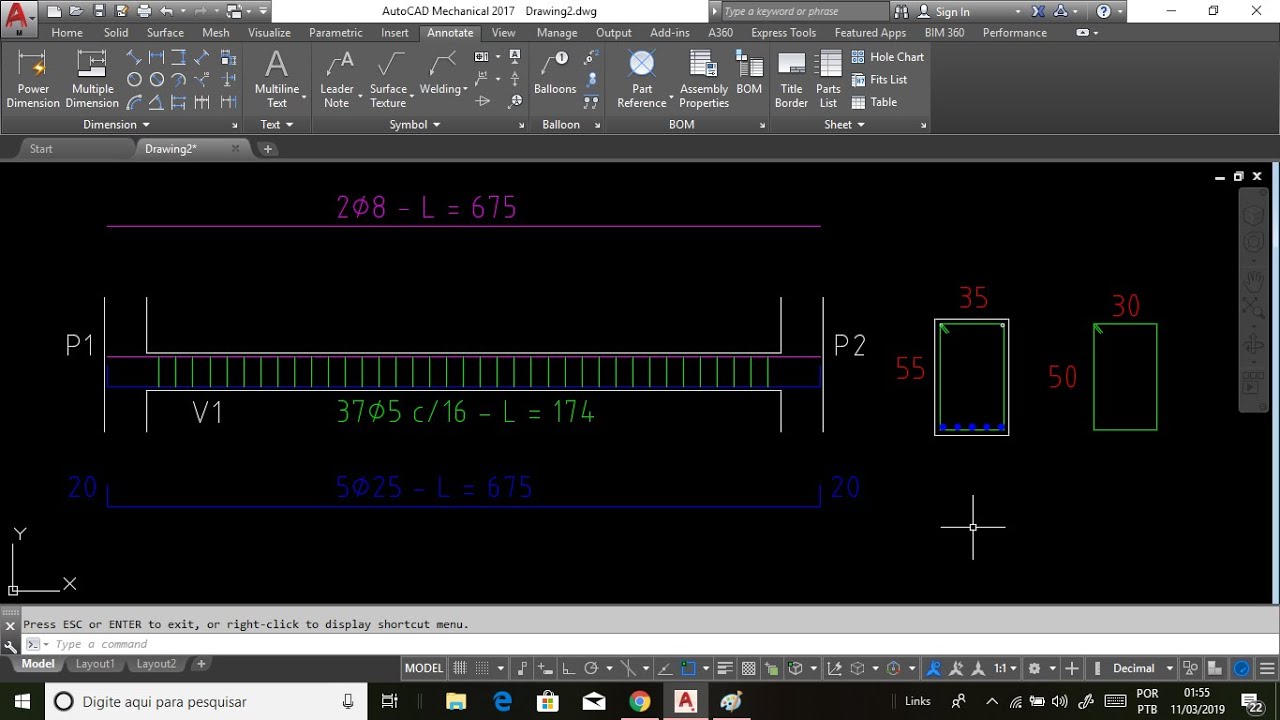 Detalhamento de uma Viga de Concreto Armado no AutoCAD