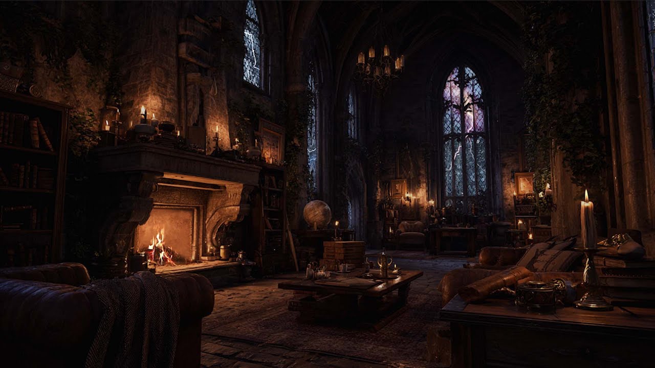 Cozy Rainstorm in a Victorian Castle – Relaxing Thunder & Fireplace Ambience for Sleep