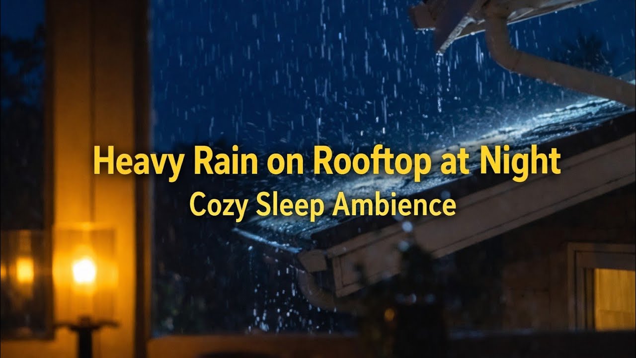 Heavy Rain on Rooftop at Night 🌧️ Cozy Sleep Ambience (2 Hours) #rain #cozynights #rainsounds #relax
