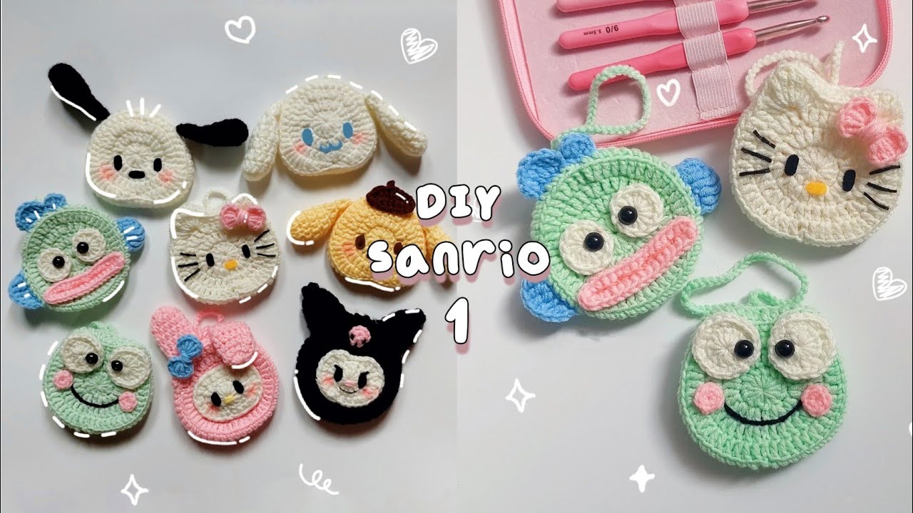 ♡ Урок 1 по вязанию крючком сумочки Sanrio | Hello Kitty, Keroppi и Hangyodon (складная сумочка)♡