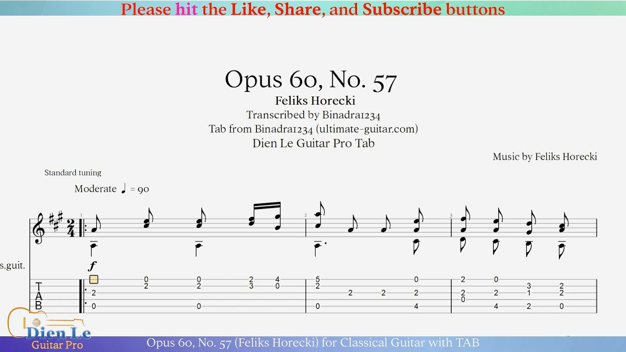 Opus 60, No. 57 (Feliks Horecki) for Classical Guitar with TAB