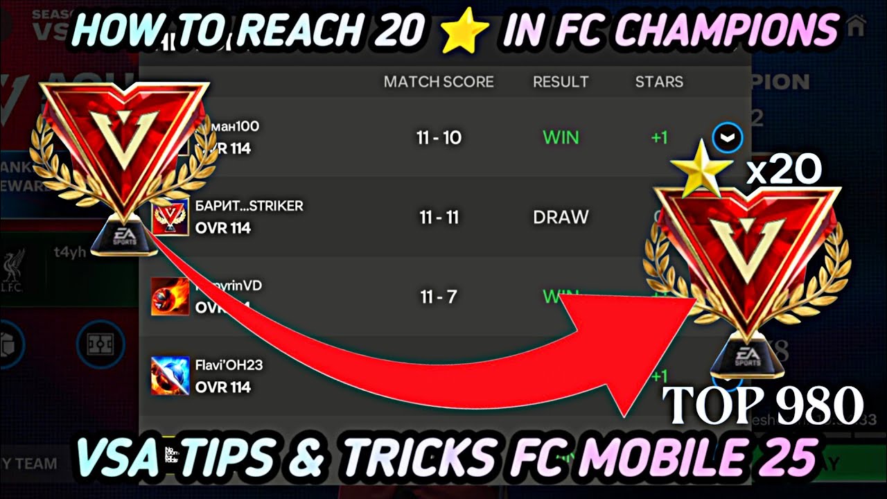 HOW TO REACH 20 STARS IN FC Champions VSA Mode | FC MOBILE 25 TIPS & TRICKS