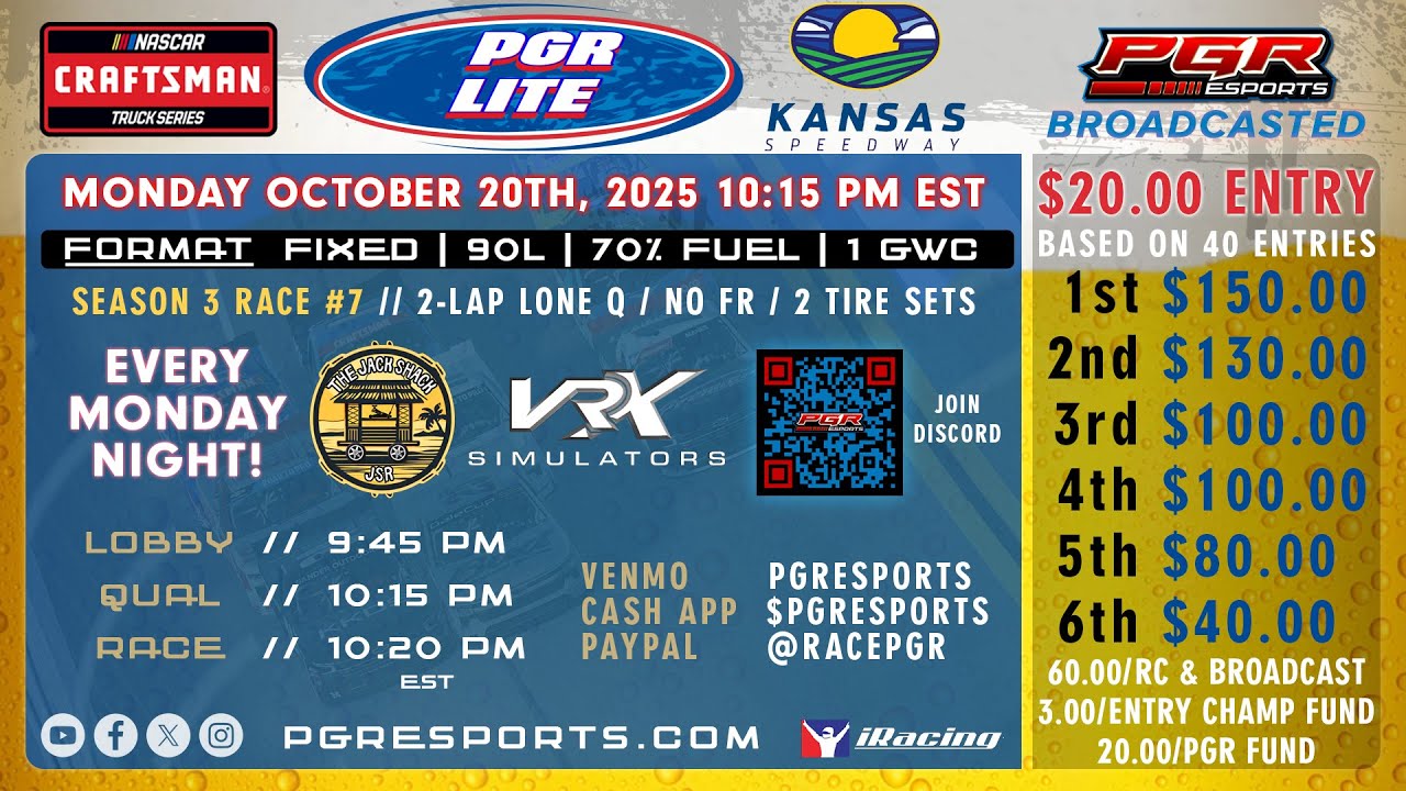 PGR VRX Lite Series | Season 3 Race 7 | Kansas | Trucks | 10/20/25 | PGR eSports