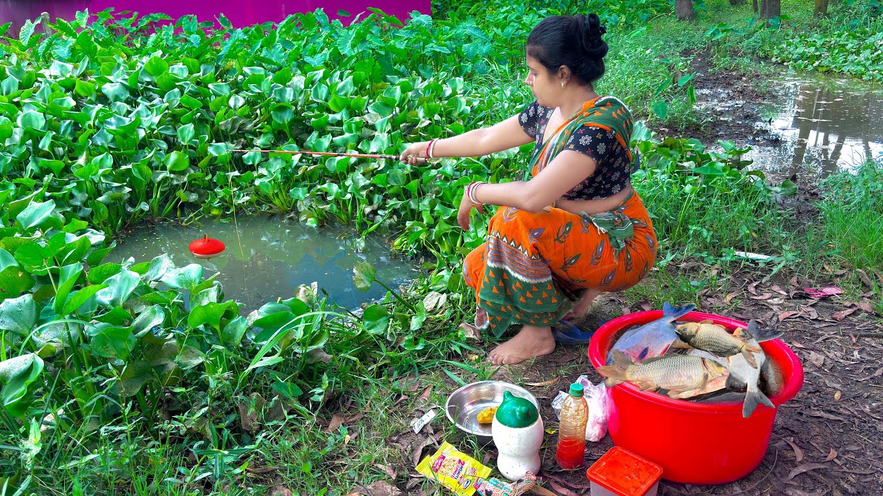 Fishing Video🎣🎣 || Beautiful Lady Fishing in The Mud water Using Hook Catch Many Fishes #fishing