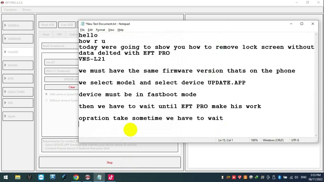 VNS L21 remove lock screen without delete data by EFT PRO
