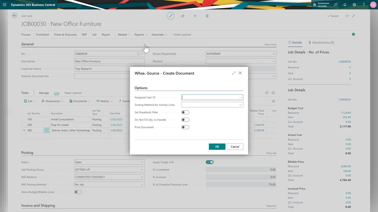 Dynamics 365 Business Central - How to Pick an Item for a Job Using Warehouse Documents
