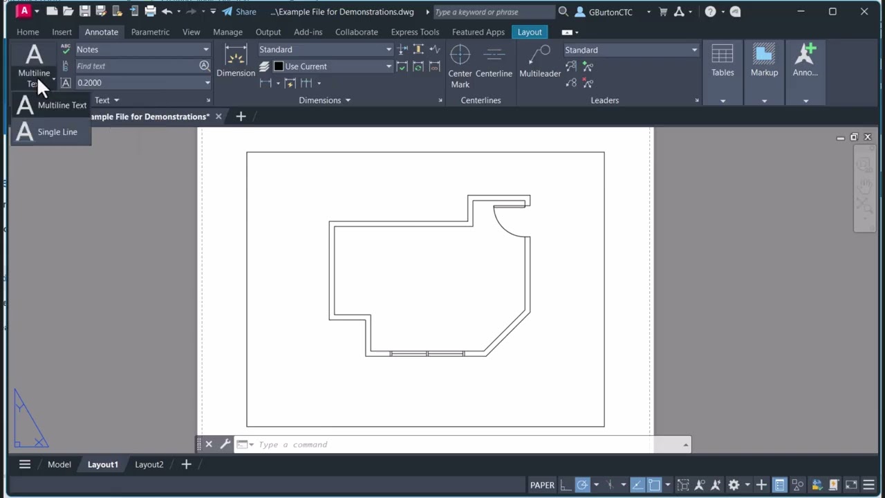 Однострочный текст AutoCAD