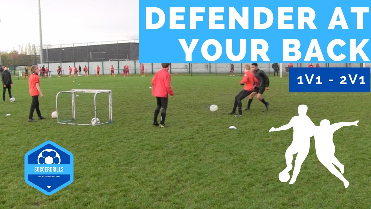 1v1 duel with defender at your back - Soccer training exercise