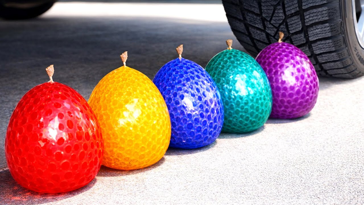 Experiment Car vs Colorful Orbeez in Water Balloons 🚗💥 | Crushing Crunchy & Soft Things by Car!