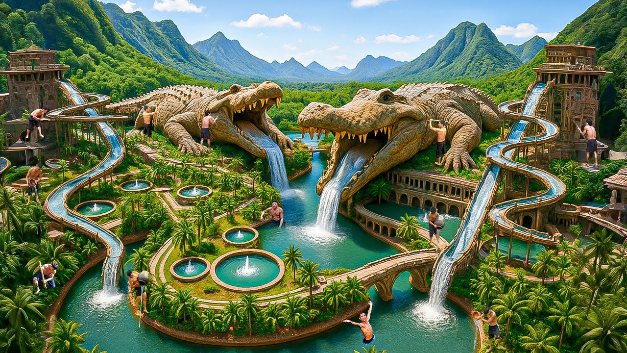 Building a Massive Crocodile Water Kingdom with a Hidden Underground Pool Using Primitive Tools