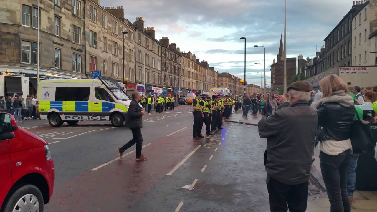 Hibs fans and police on Leith walk 2