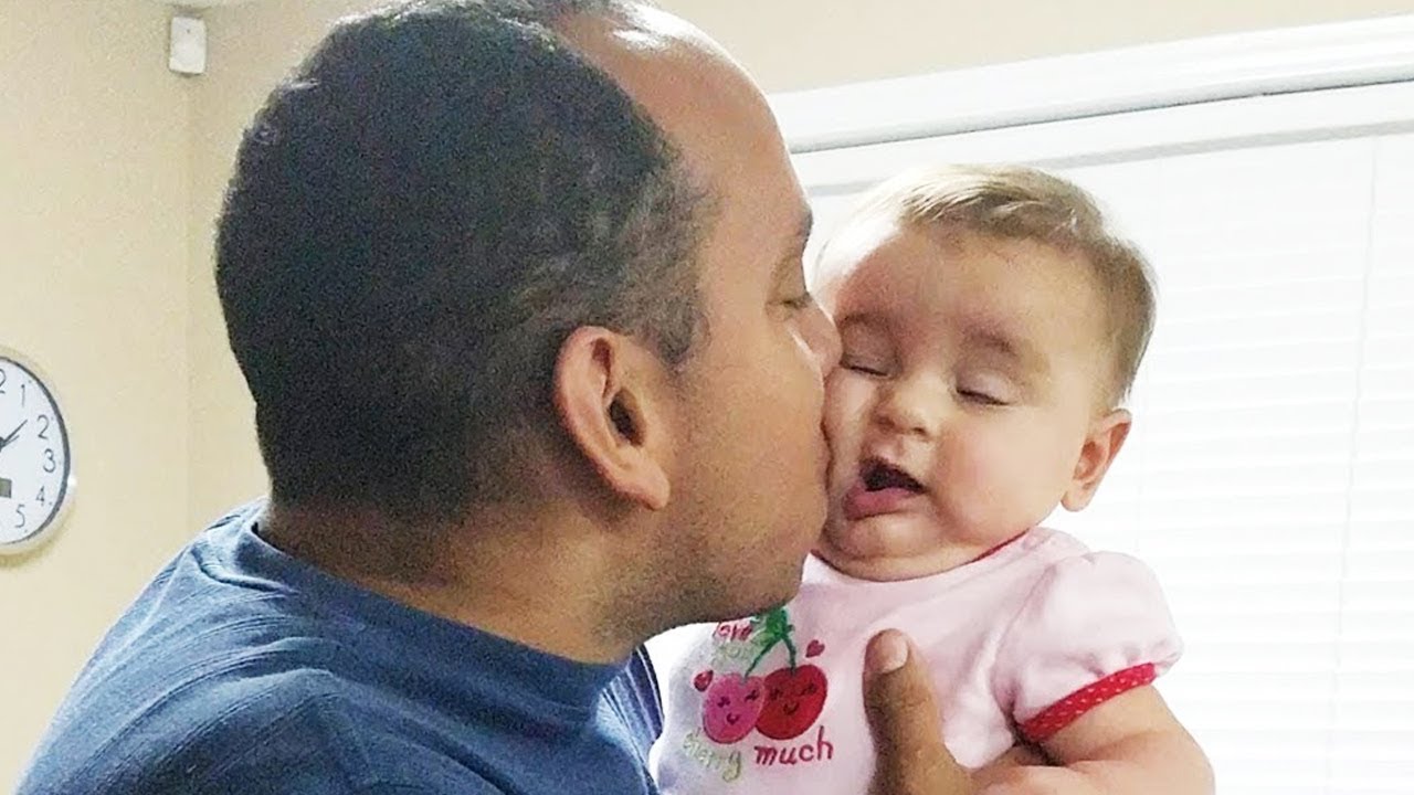Funny Daddy and Baby Kissing Together - Funny Baby Video