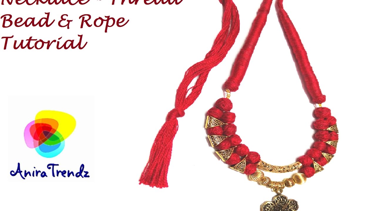 How to make necklace at home using cotton thread beads and dori - Easy DIY Tutorial