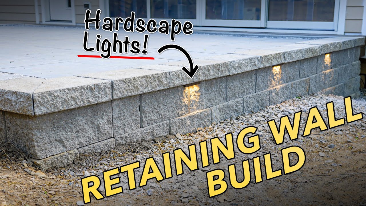 Building a DIY RETAINING WALL with CONCRETE BLOCKS & LIGHTS!