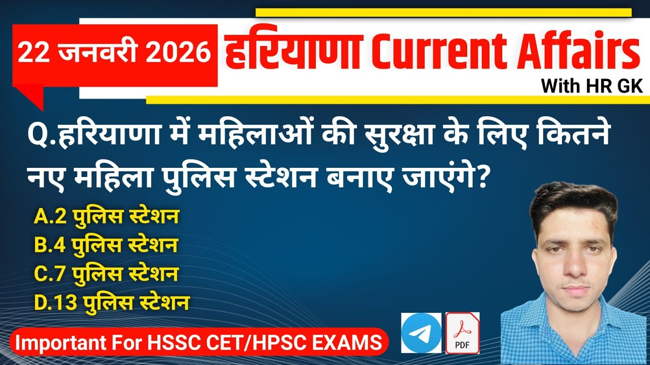 HSSC EXAM#1408 | 22 January 2026 HARYANA CURRENT AFFAIRS | HSSC CET Mains & Group D Exam 2026
