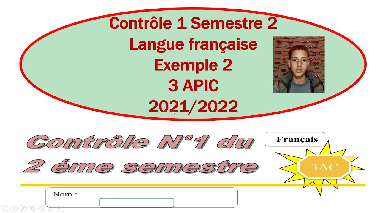 Controle 1 de français 3AC, Semestre 2 Exemple2,تصحيح الفرض 1 الدورة 2 اللغة الفرنسية الثالثة اعدادي