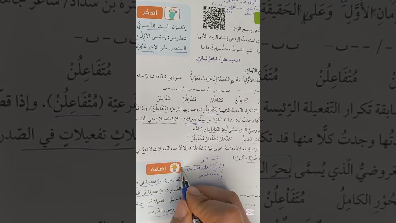 اللغة العربية الصف الثاني عشر .. شرح درس البحر الكامل 