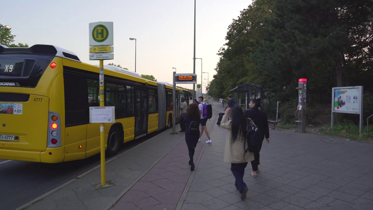 Germany, Berlin, morning bus X9 ride from U-Bhf Jakob-Kaiser-Platz to Tegel Airport