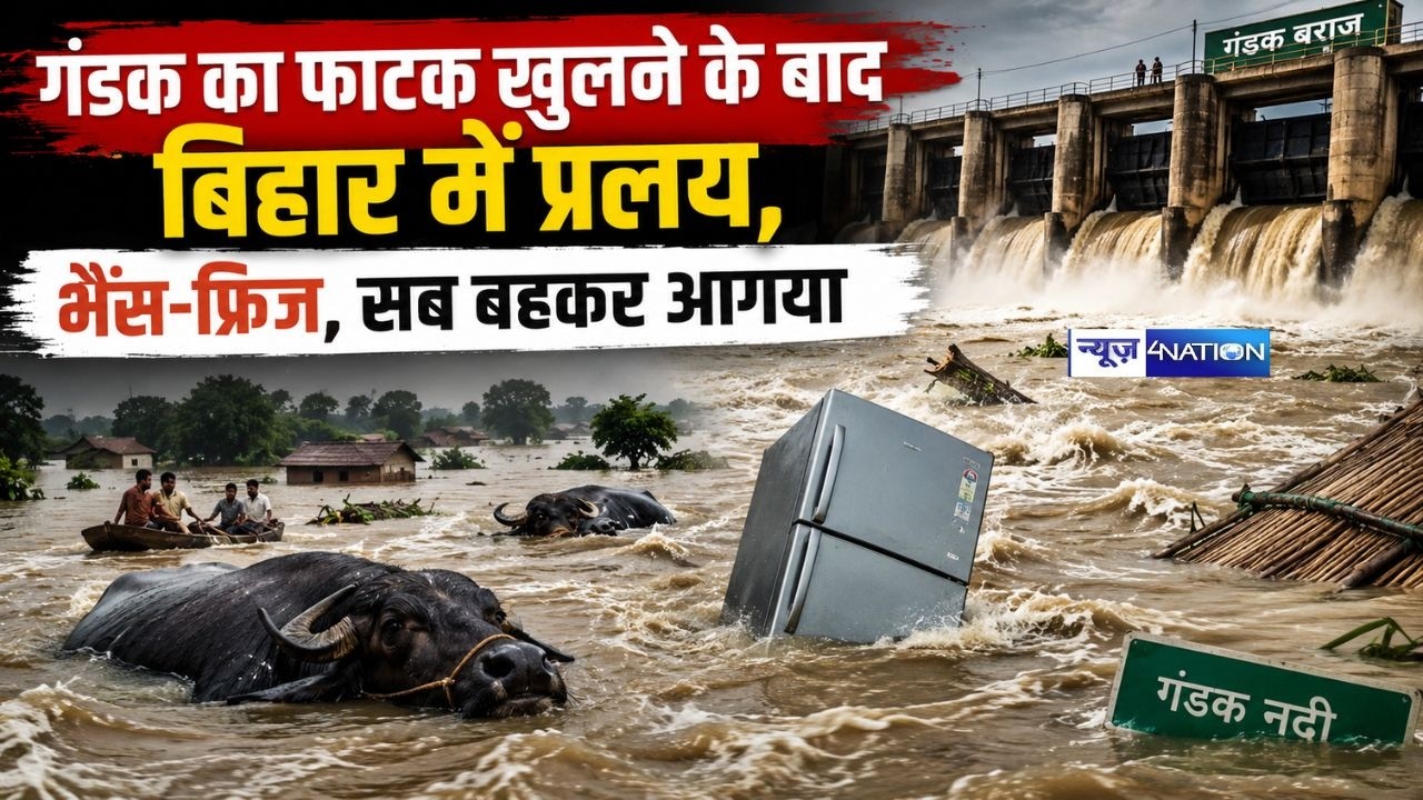 Bihar Flood : गंडक का फाटक खुलने के बाद बिहार में प्रलय, भैंस-फ्रिज, सब बहकर आगया |