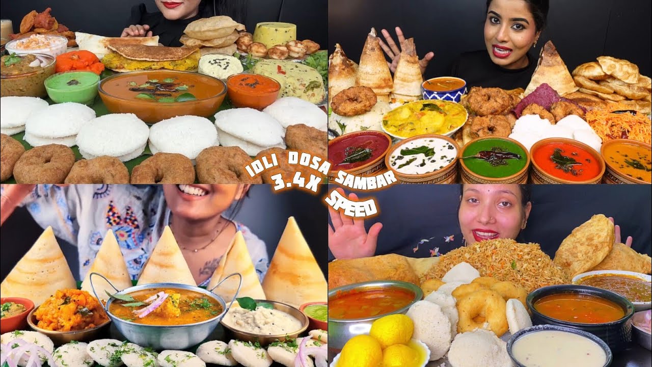 ASMR: Eating Idli Dosa Sambar eating challenge 😍😋medu vada dahi vada Lemon rice eating Mukbang