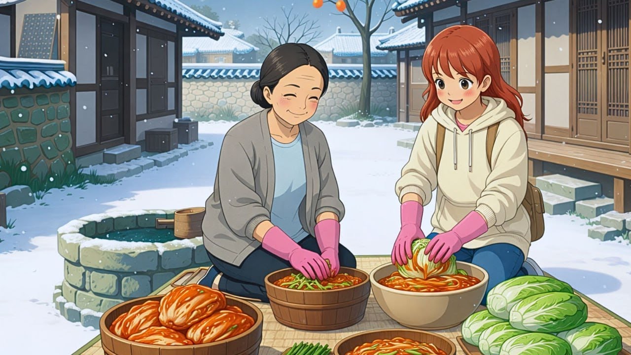 “The First Snowy Day Calls for Kimchi — Love’s Warmth in a Bitter Winter” 🌨✨.|Studio Ghibli Style