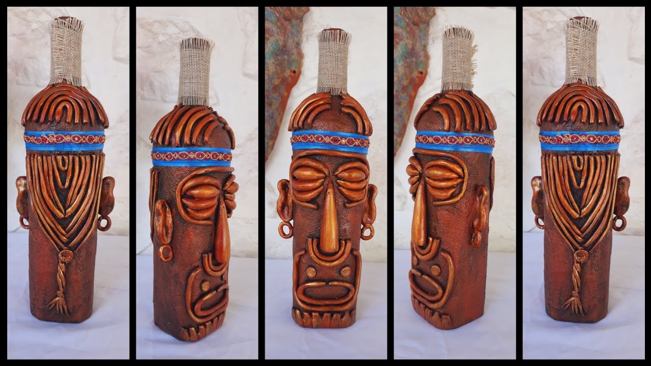 COMO DECORAR UNA BOTELLA CON DECORACION AFRICANA. DIY Bottle Art /African Art On Bottle .