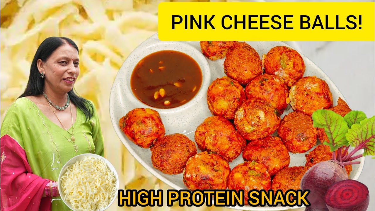 Pink Cheese Balls Recipe | Beetroot & Paneer Stuffed Cheese Balls | Crispy High Protein Snack