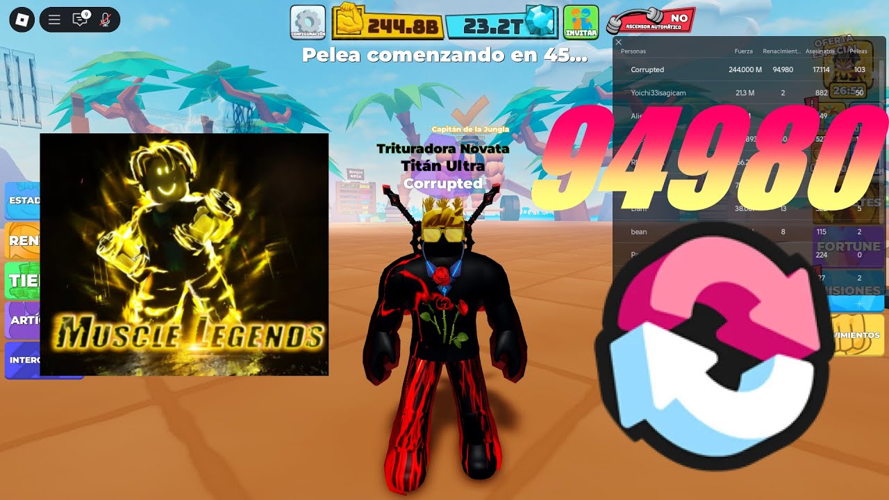 Subiendo a 94980  rebirths en Muscle Legends [Roblox]