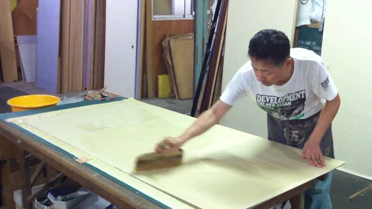 Japanese traditional artisan(making paper slide door
