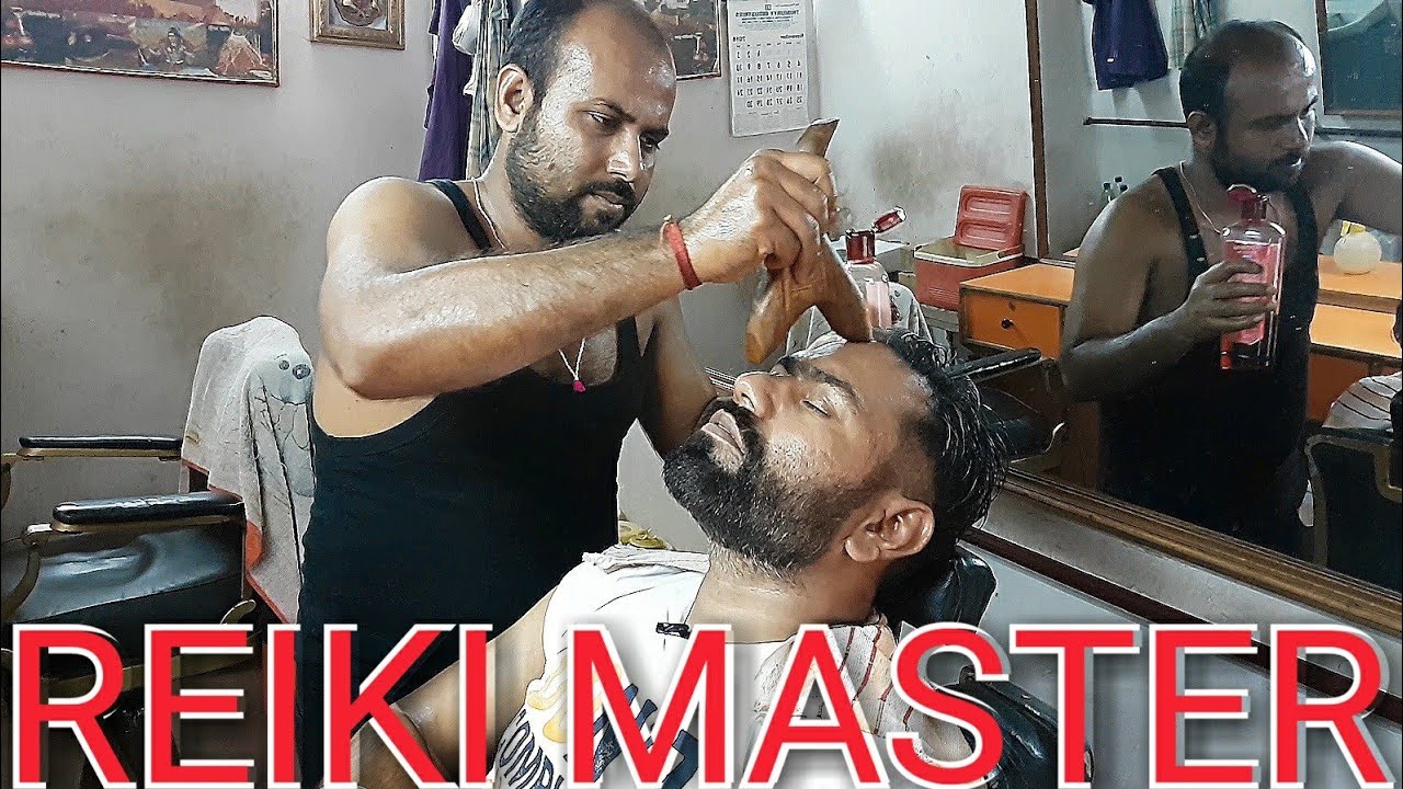 Guasha head massage therapy part two with neck cracking and face wash by Reiki master.