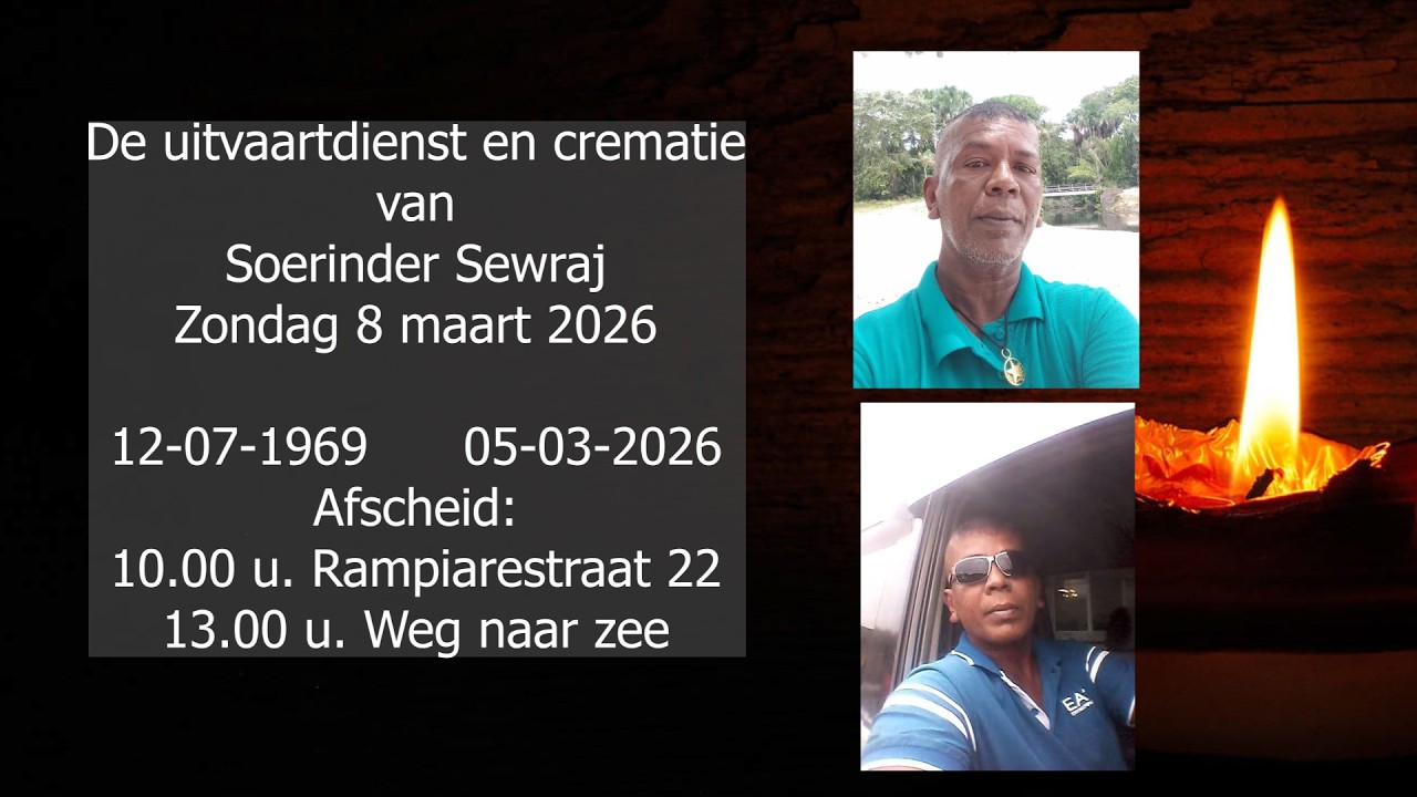 De uitvaartdienst en crematie van Soerinderkoemar Sewraj. Zondag 8 maart 2026.