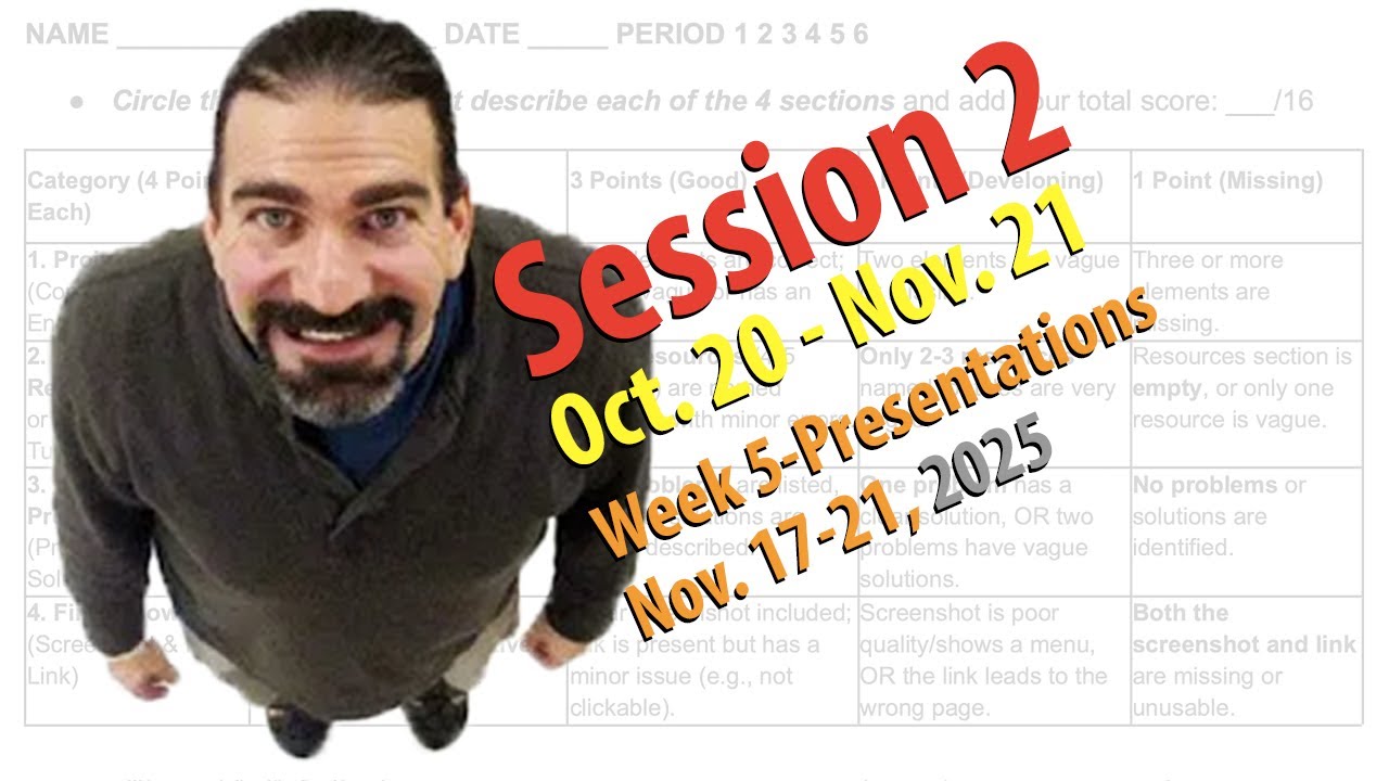 2025-26 Session 2 Week 5 Presentations Nov. 17-21 Overview
