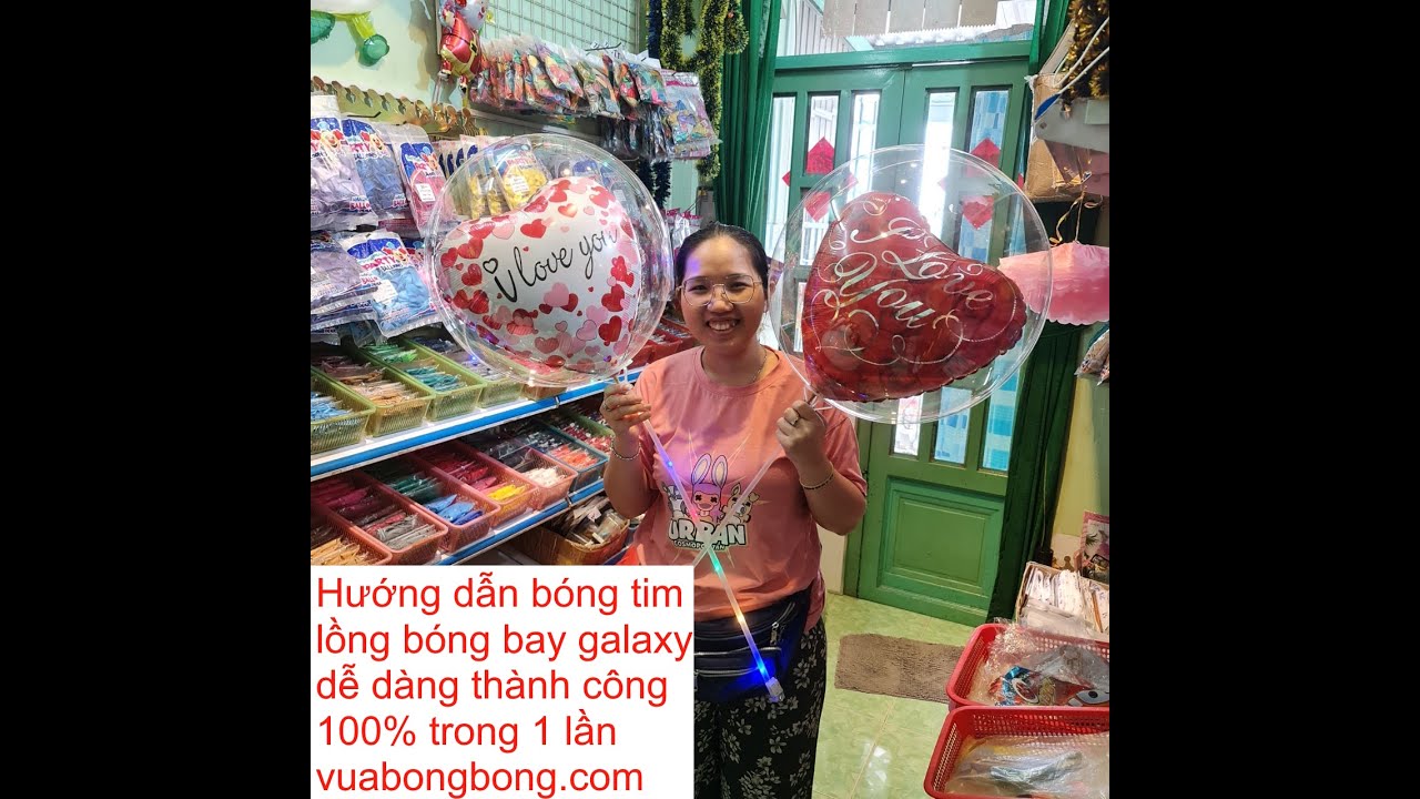 Hướng dẫn thao tác bơm bong bóng trái tim lồng galaxy đèn nhấp nháy đủ màu bán ngày valentine 14/2