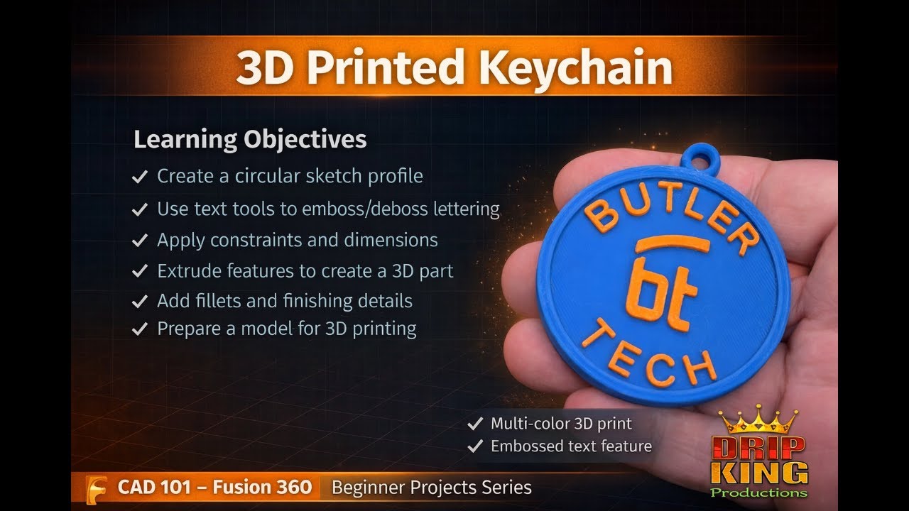 Основы САПР – Fusion 360 – Брелок, напечатанный на 3D-принтере | Эскиз, текст, выдавливание