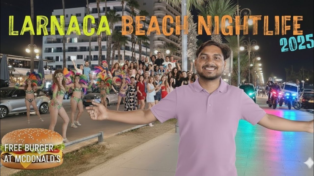 Nightlife  Larnaca beach and McDonald's free burger vlog
