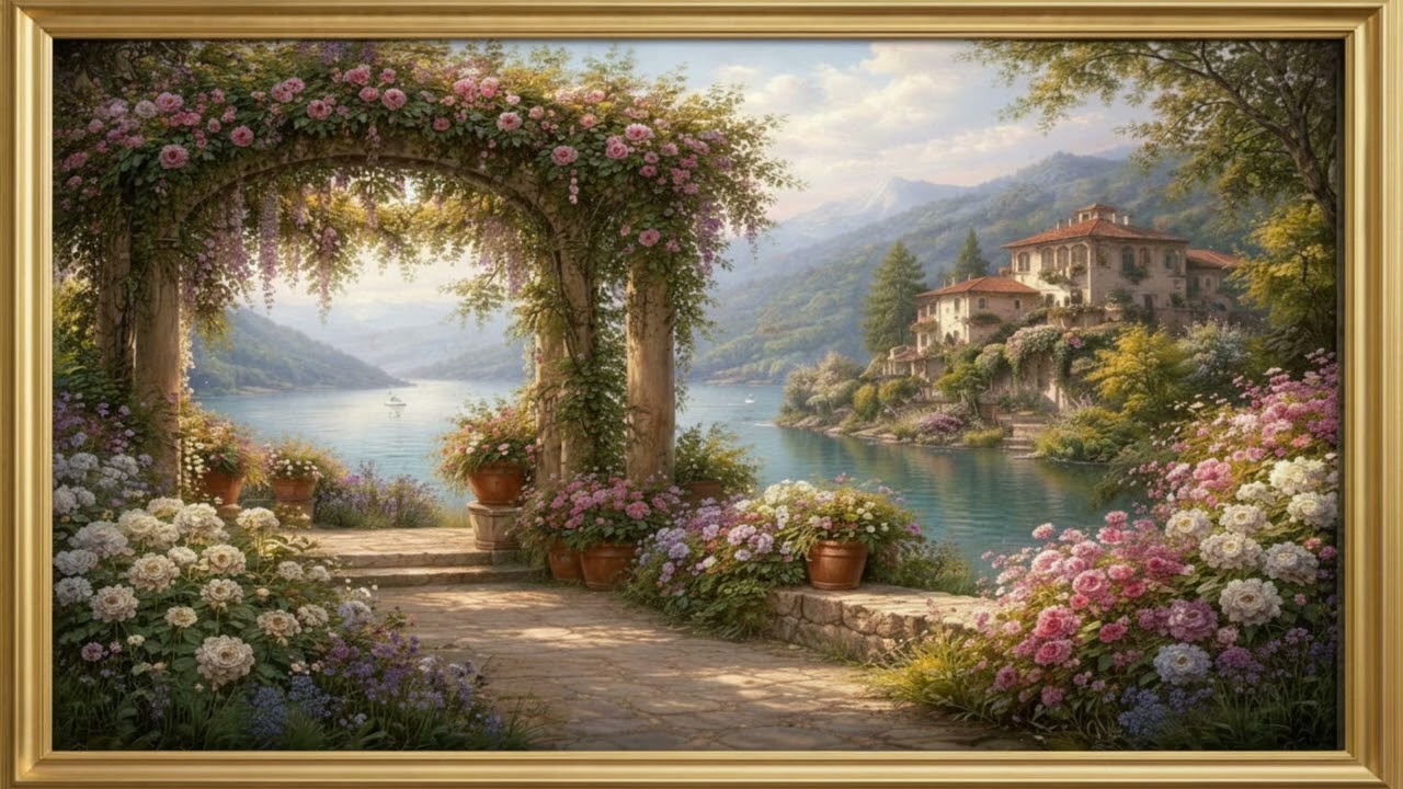 intage Spring Landscape Painting | Elegant Gold Frame Art | 2-Hour TV Screensaver | Relaxing