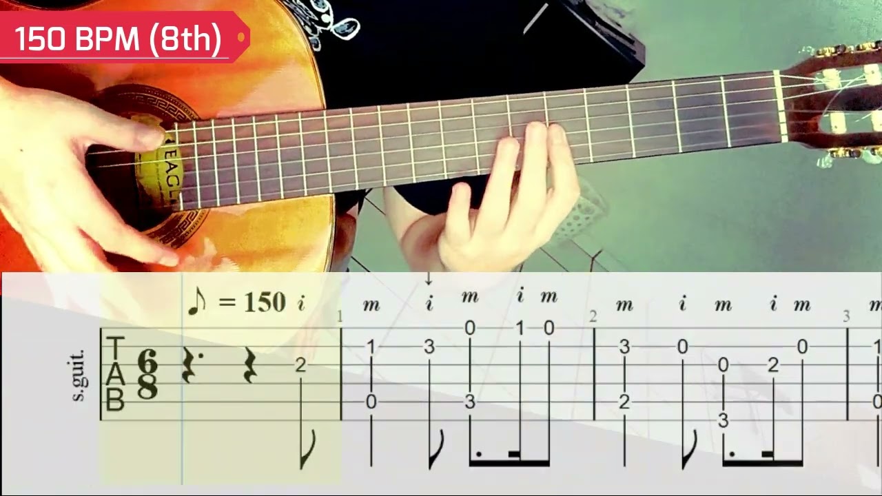 Greensleeves (TAB) Classical Guitar Speed Training (90 to 210 bpm) Beginner Repertoire | Xmas Song