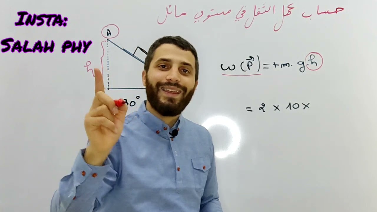 حساب عمل الثقل في المستويات المائلة .