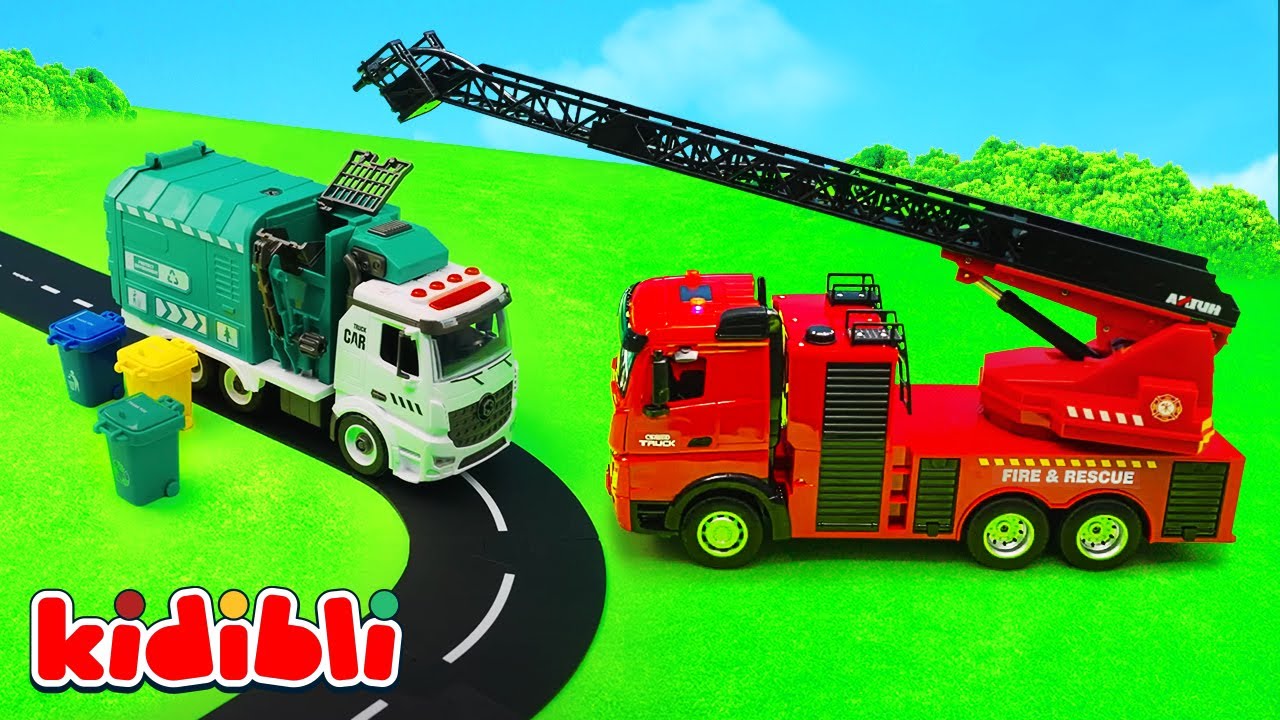 ألعاب شاحنة القمامة في اللهب! 🔥 سيارات الإطفاء والألعاب في مهمة إنقاذ للأطفال | Kidibli