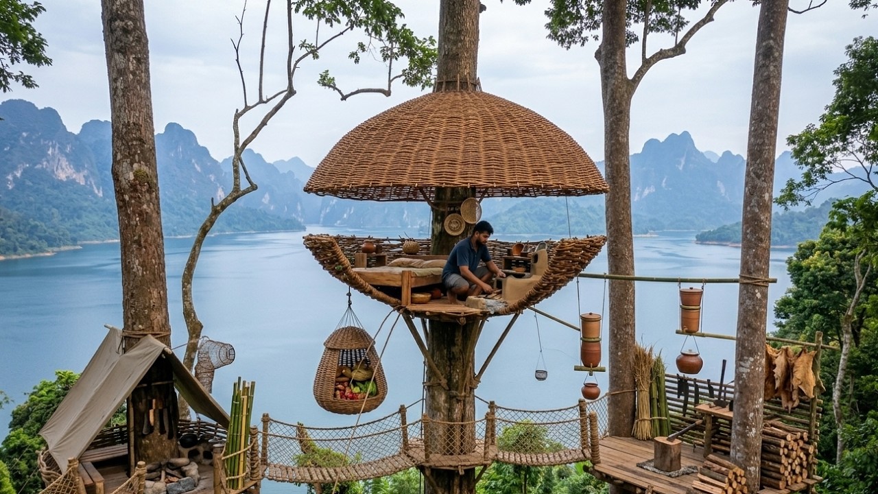 I Built A Bird Nest Warm Shelter In A Tree To Survive In The Rainforest